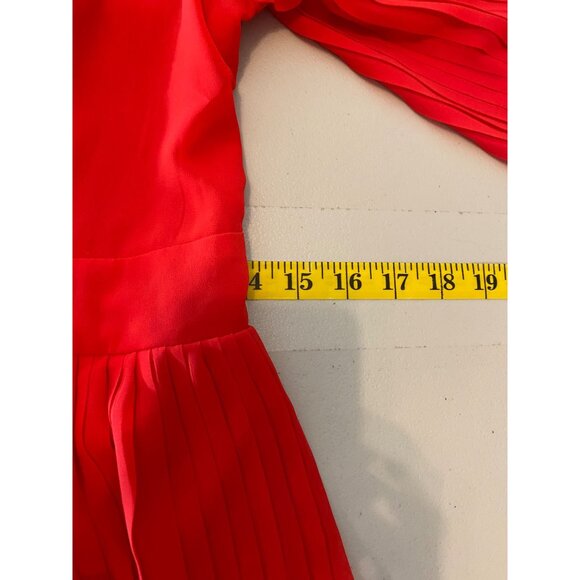 Jessica Simpson Red Pleated Chiffon Mini Dress Keyhole Back Long Sleeves Medium - Picture 6 of 8